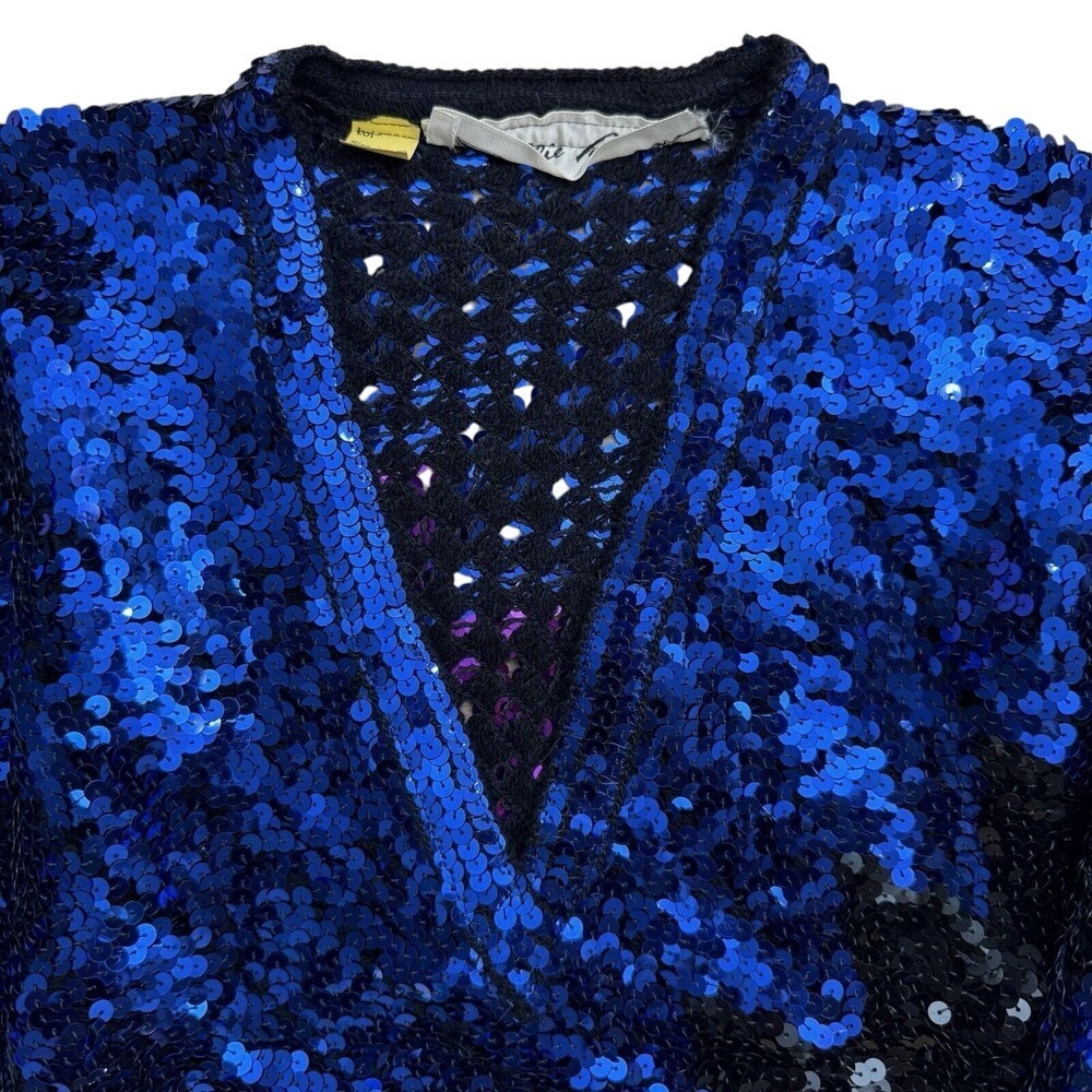 Vintage Lillie Rubin sequin sweater 80's Lightning Bolt Cobalt Blue Party - Picture 3 of 16